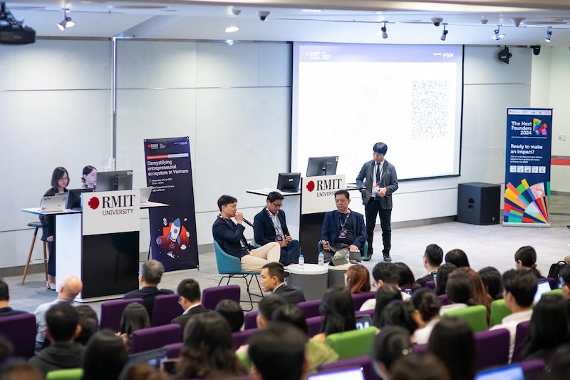 Industry experts speaking to an audience of RMIT students at the 2024 Entrepreneurship Talk Series